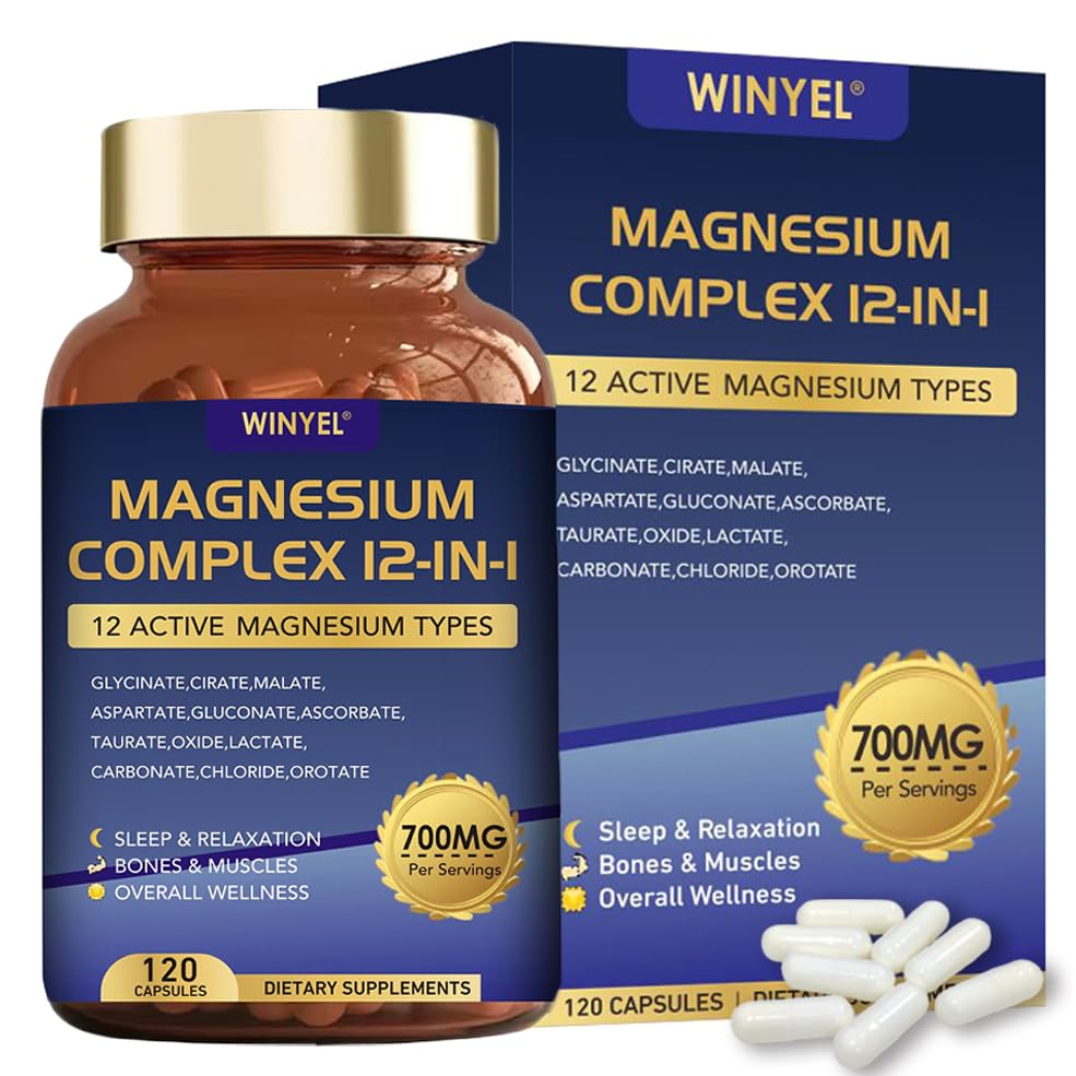 Magnesium Complex 700mg 12 in 1 Magnesium Supplement with Glycinate, Citrate, Malate | Sleep, Calm, Muscle Relaxation, Heart Health Support | Vegan 120 Capsules