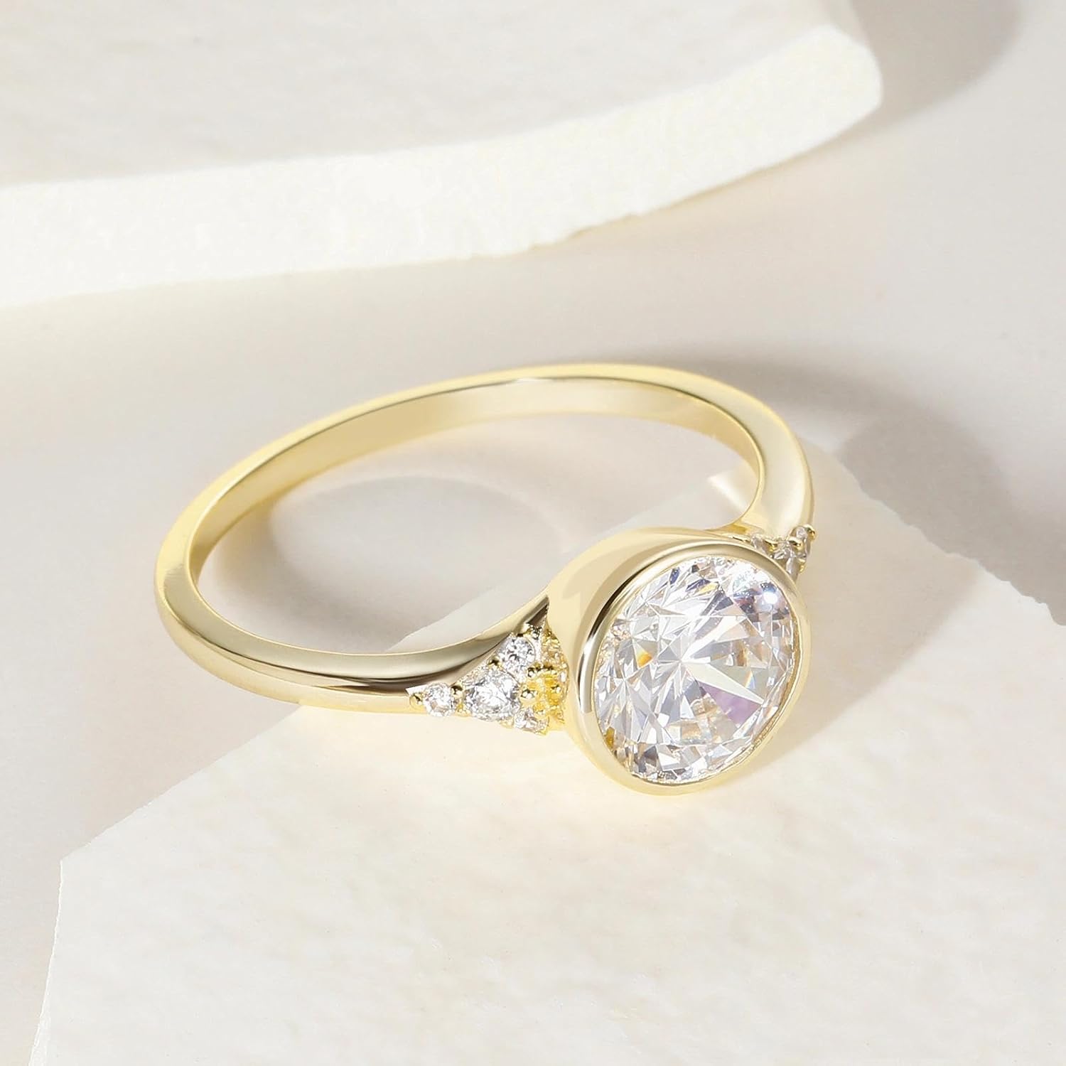 EAMTI 2CT Engagement Rings for Women Round Cut CZ Solitaire Promise Wedding Bands Travel Bezel Ring 14K Gold Plated Size 4-10 - Image 2