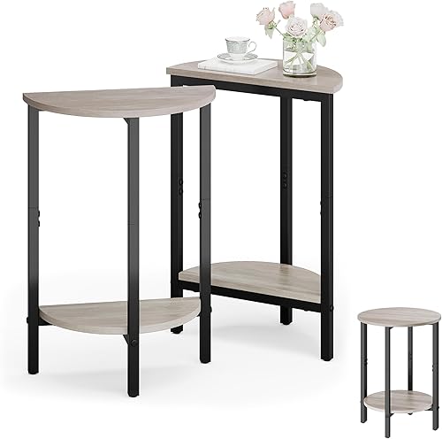 Miniatura 10 de Vagusicc Mesa auxiliar, mesa auxiliar redonda pequeña, juego de 2 mesas auxiliares semicirculares para sala de estar, mesas auxiliares de sofá
