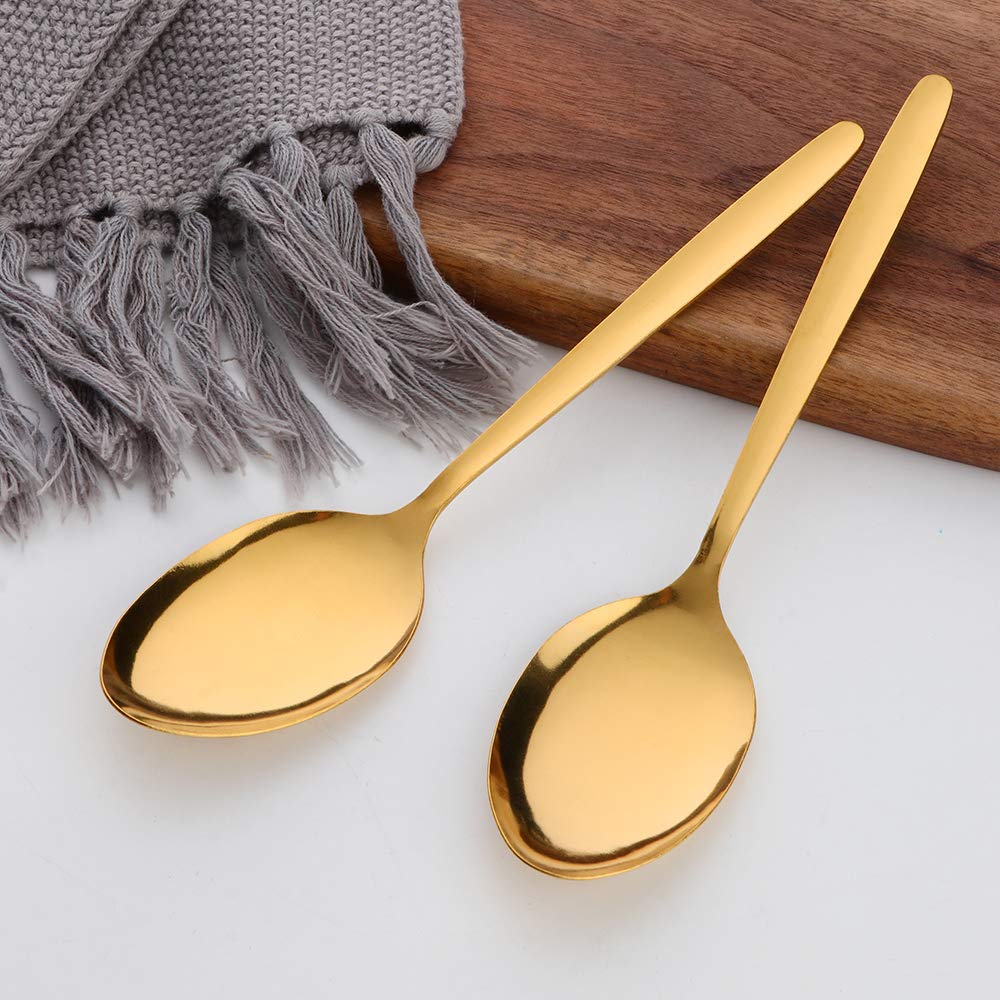 Set di 12 cucchiai da tavola in acciaio inox da collezione economica a specchio finitura lucida posate classiche per casa cucina hotel ristorante 8 pollici 18/0 acciaio inossidabile color oro