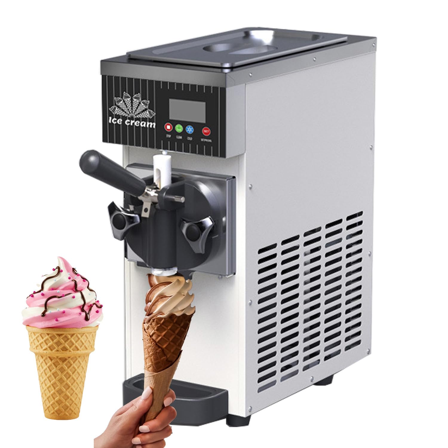 Macchina per Gelato Soft monogusto per Uso Domestico e Commerciale - Pulizia Automatica, Pannello LCD, Macchina per Gelato Soft per Snack Bar, ristoranti e Feste.,