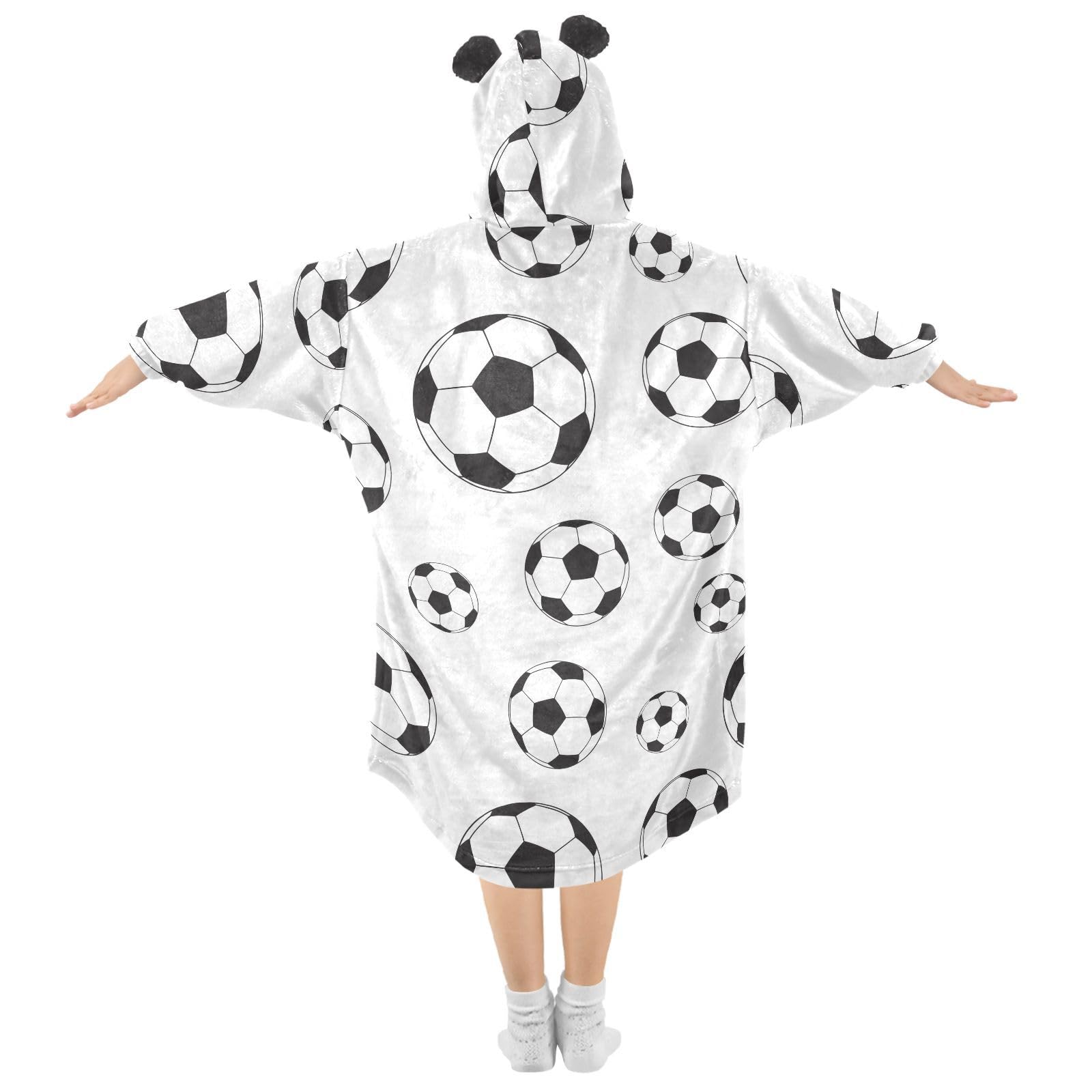 Wearable Blanket Hoodie for Kids Soccer Football Balls Flannel Sherpa Pocket Oversized 7-10 YR Boys Girls