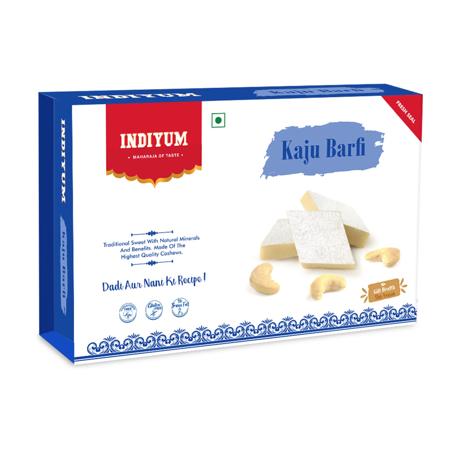 Indiyum Kaju Burfi | Festive & Gifting Sweets | Made with Fine Cashew Nuts pack of 200g