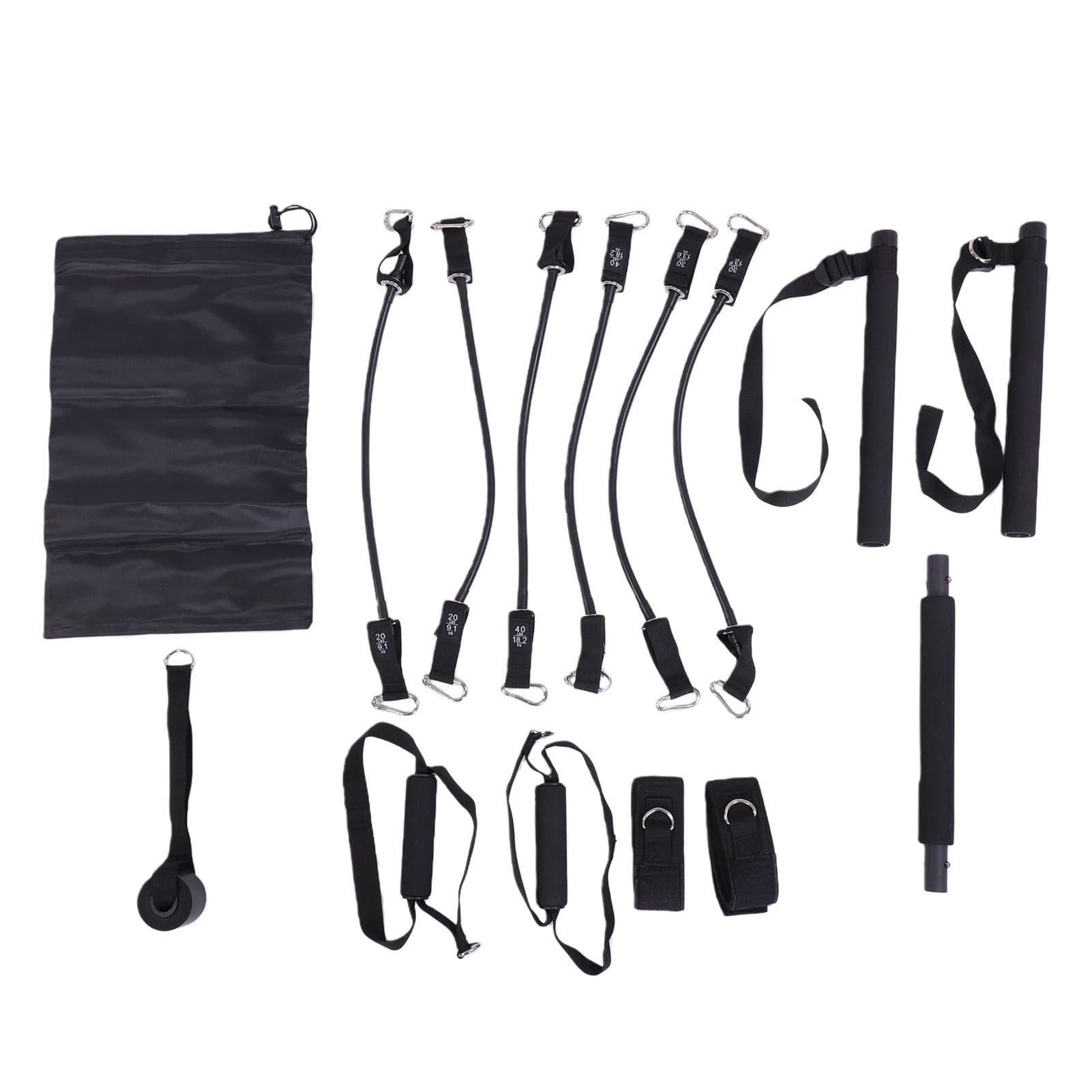 Buachois Pilates Bar Kit, 20 30 40 Lbs Fasce di Resistenza Attrezzature per Allenamento Pilates Regolabili TPE Metallo con Custodia per Fitness a Casa