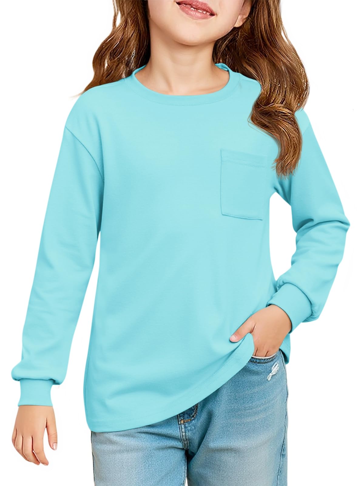 Haloumoning Girls Long Sleeve Shirts Kids Crewneck Soft Tunic Tops