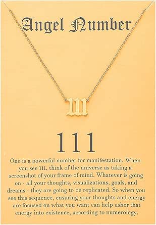 Tasunom Old English Angel &amp; Number Necklace Numerology Jewelry for Women 18K Gold Plated Stainless Steel