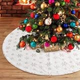 Plush Christmas Tree Skirt , 36 Inch/90cm Large Faux Fur Xmas White Tree Skirt Mat with Sequin Gold