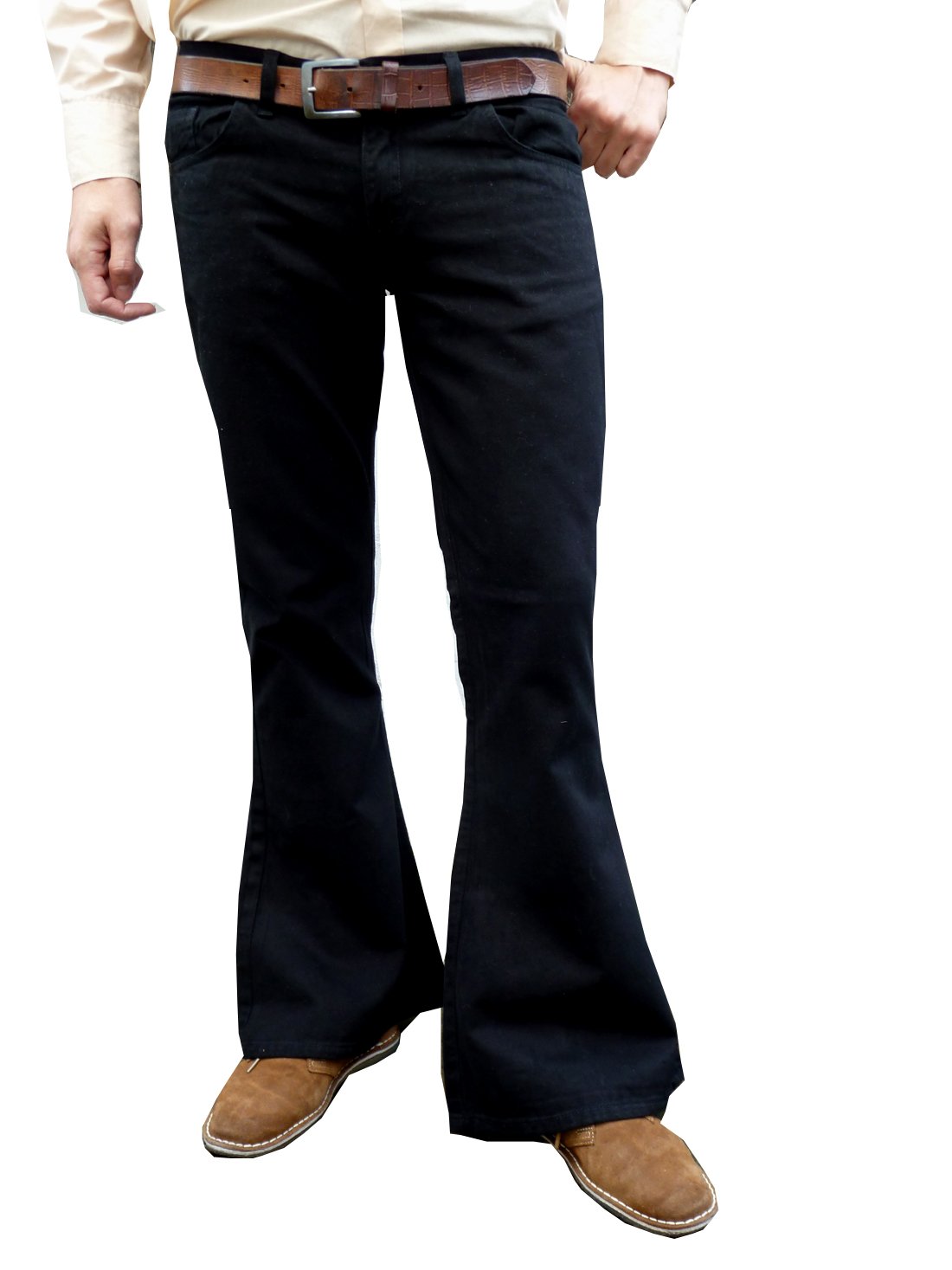 Fuzzdandy - Mens Retro Black Bell Bottoms Cotton Flares Vintage 60S 70S Style 30 32 34 36 (32W 30L)