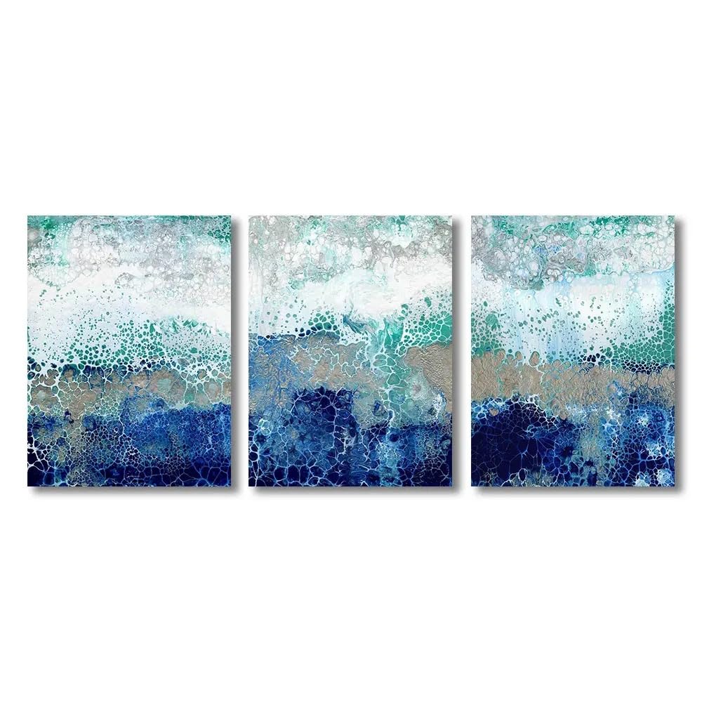 WUHBCZ Canvas Paints-Blue Green Ocean Abstract Wall Art Canvas Painting Poster Texture Art Printing Pictures for Living Office Bedroom Room Home Decoration-60 * 70cm/3PCS (No Frame)