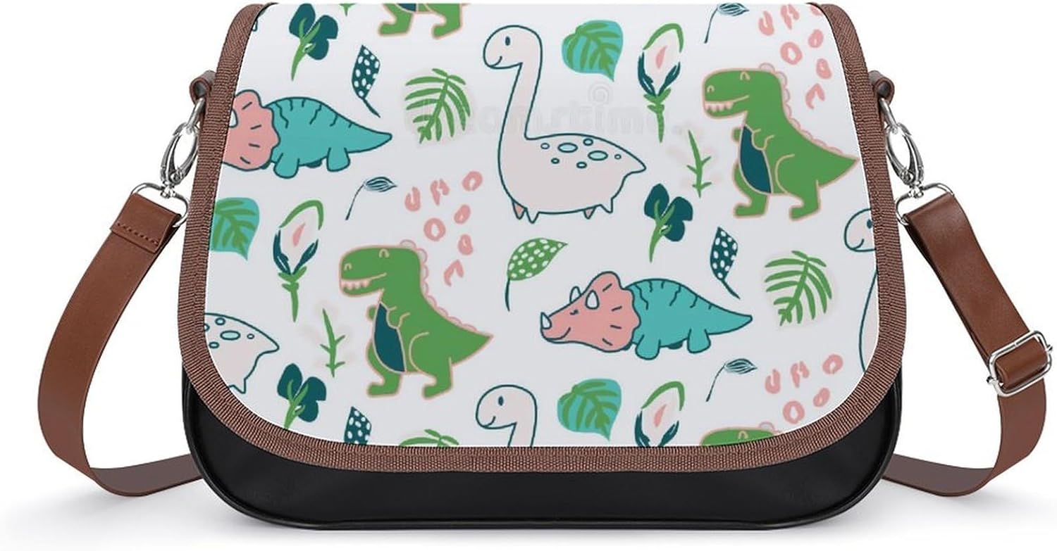 Cute DinoWomen's Faux Leather Crossbody Bag, Waterproof Wrinkle-Resistant Shoulder Bag with Detachable Strap, Large Capacity Casual Handbag, Fashion Daily Purse for Shopping Work Dating, Ideal Gift Fo