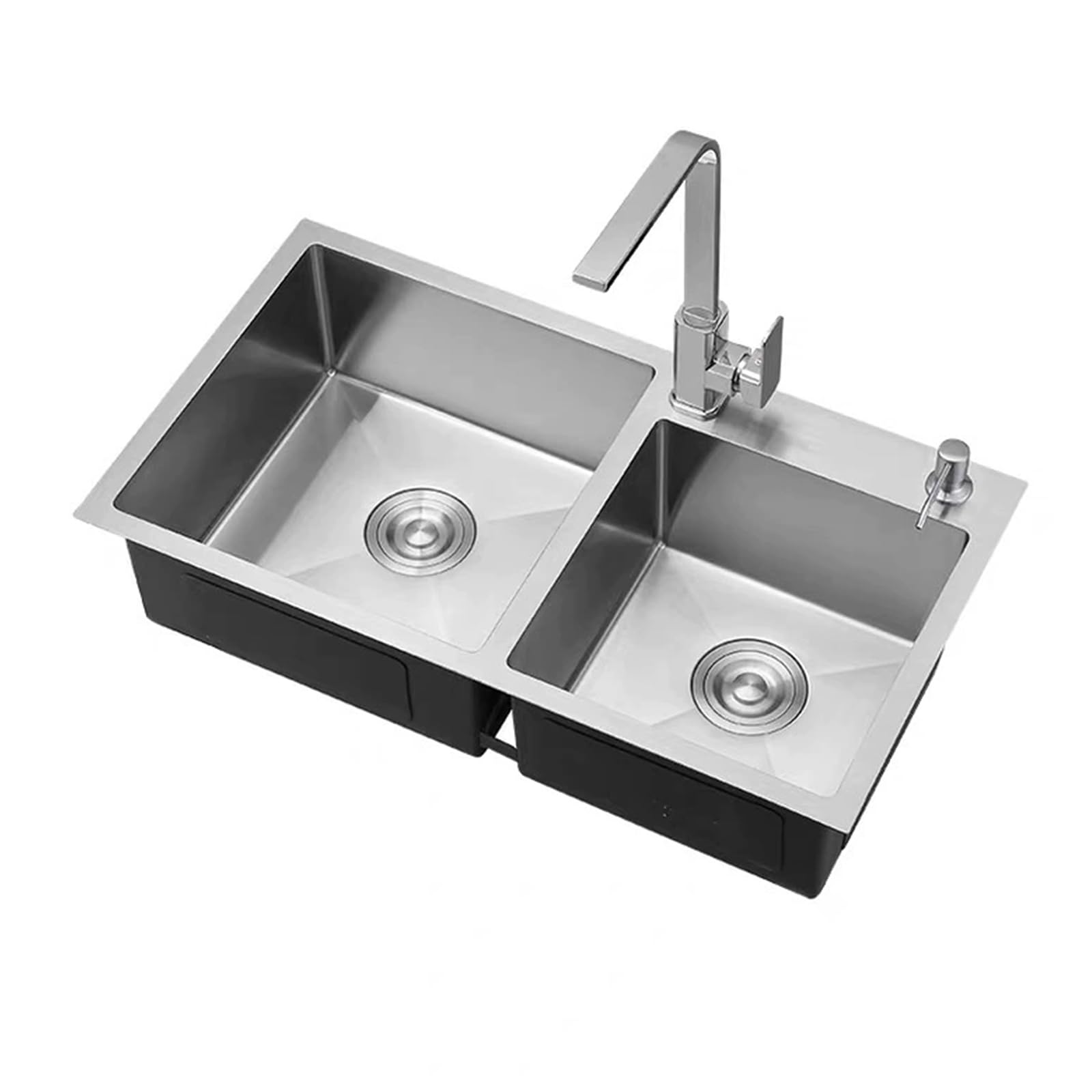 TAXXII Drop-in and Undermount Double Bowl Kitchen Topmount Stainless Steel Sink，Double Farmhouse Sink with Faucet(80X45cm/31.5X17.7in)