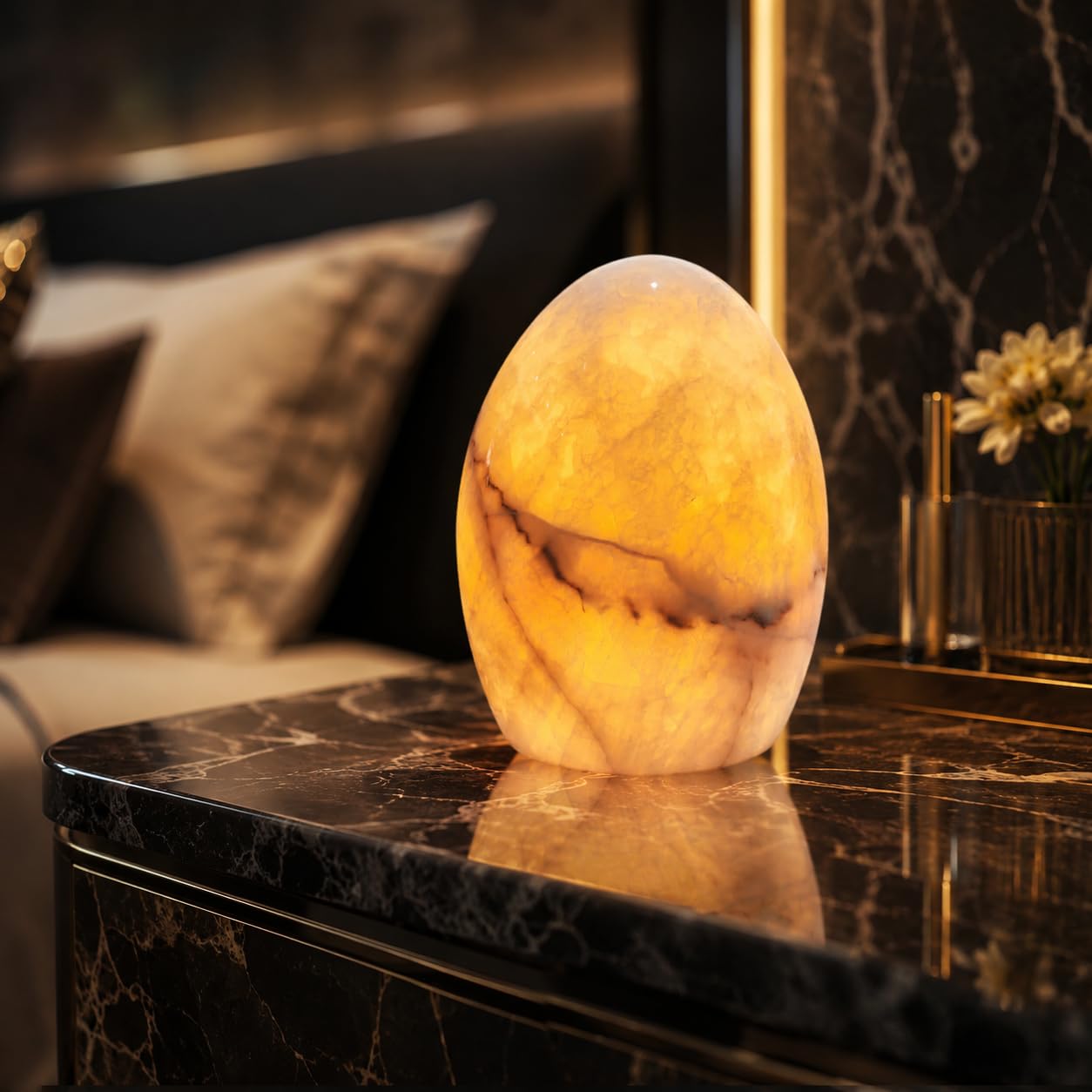 Lampada da tavolo a forma di uovo di Pasqua in marmo, lampada da tavolo da scrivania, comodino, lampada da comodino per soggiorno, 3 livelli di luminosità, luce notturna a LED per ufficio, patio