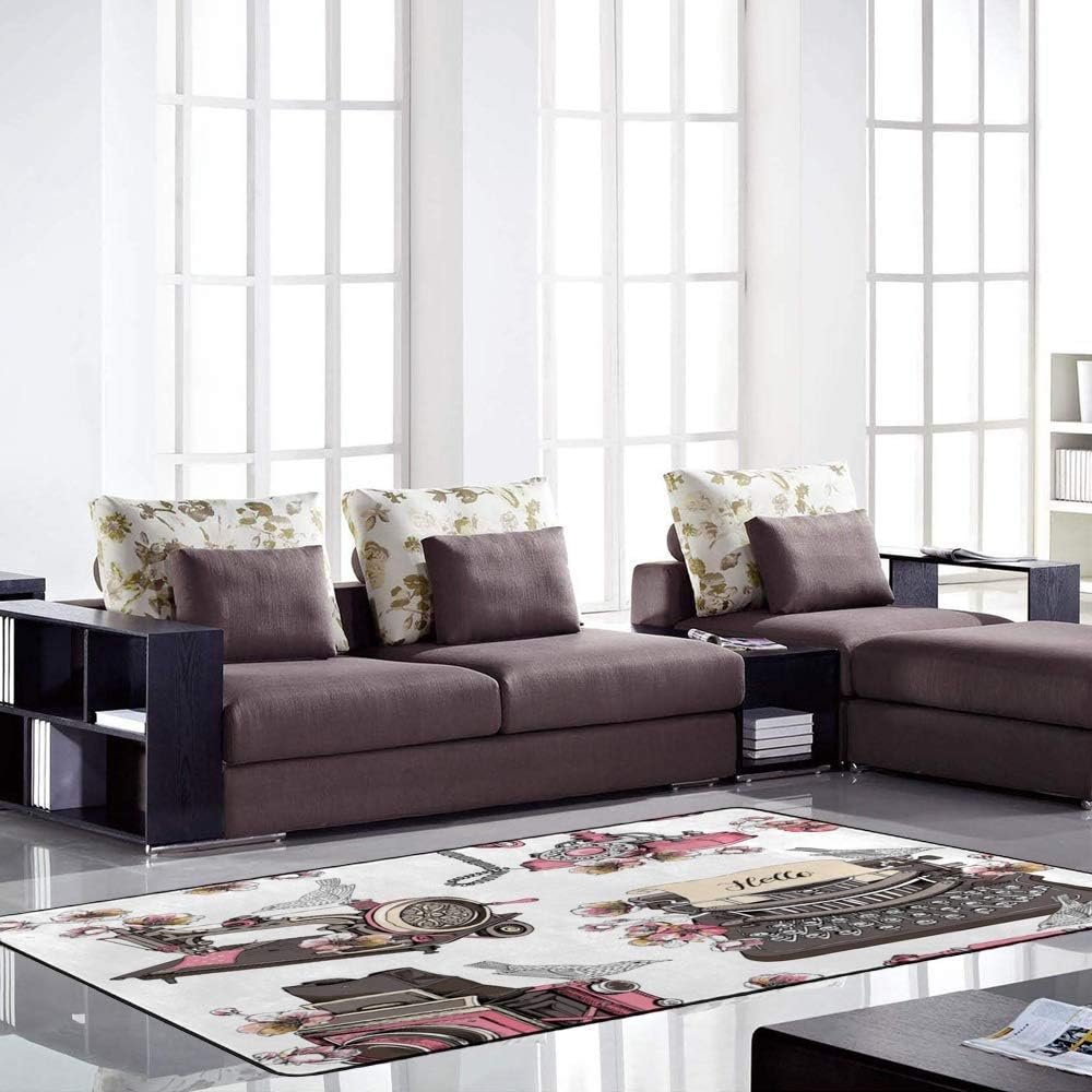 Nuansexi Area Pad Rugs Kids Nursery Rug Living Room Large Carpet Distressed Standing Floor Mats Absorption Polyester ﻿Vintage Typewriter Sewing Bedroom Living Room Decor 5'25" x 4'