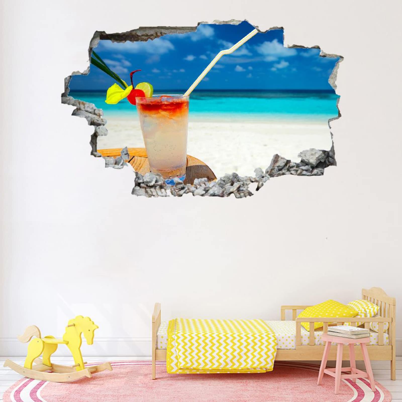 Adesivi Murali 3D Fracassato Spiaggia Decorazione Domestica Smontabile Del Vinile Del Tatuaggio Della Parete Vacanze Decalcomanie Impermeabili Art For Kids Room Wall Decor 80x120cm