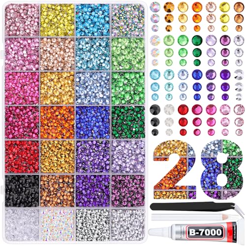 Image of 20000Pcs Resin Rhinestones for Crafting, Multicolor 3 /4 /5mm Flacktback Gems with 1Pcs B7000 Jewelry Glue, Bedazzling Crystal for DIY Crafts Clothing Tumblers Mugs Shoes Fabric Nail Art