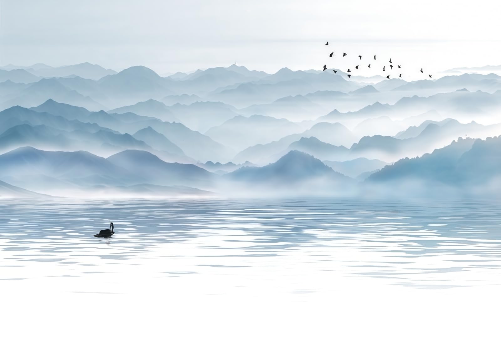 gdkldfg Blue Mountains Lake Zen Nature Wallpaper,Non-Woven Poster,Wall Mural for Living Room Bedroom Feature Wall Decoration 300x210cm
