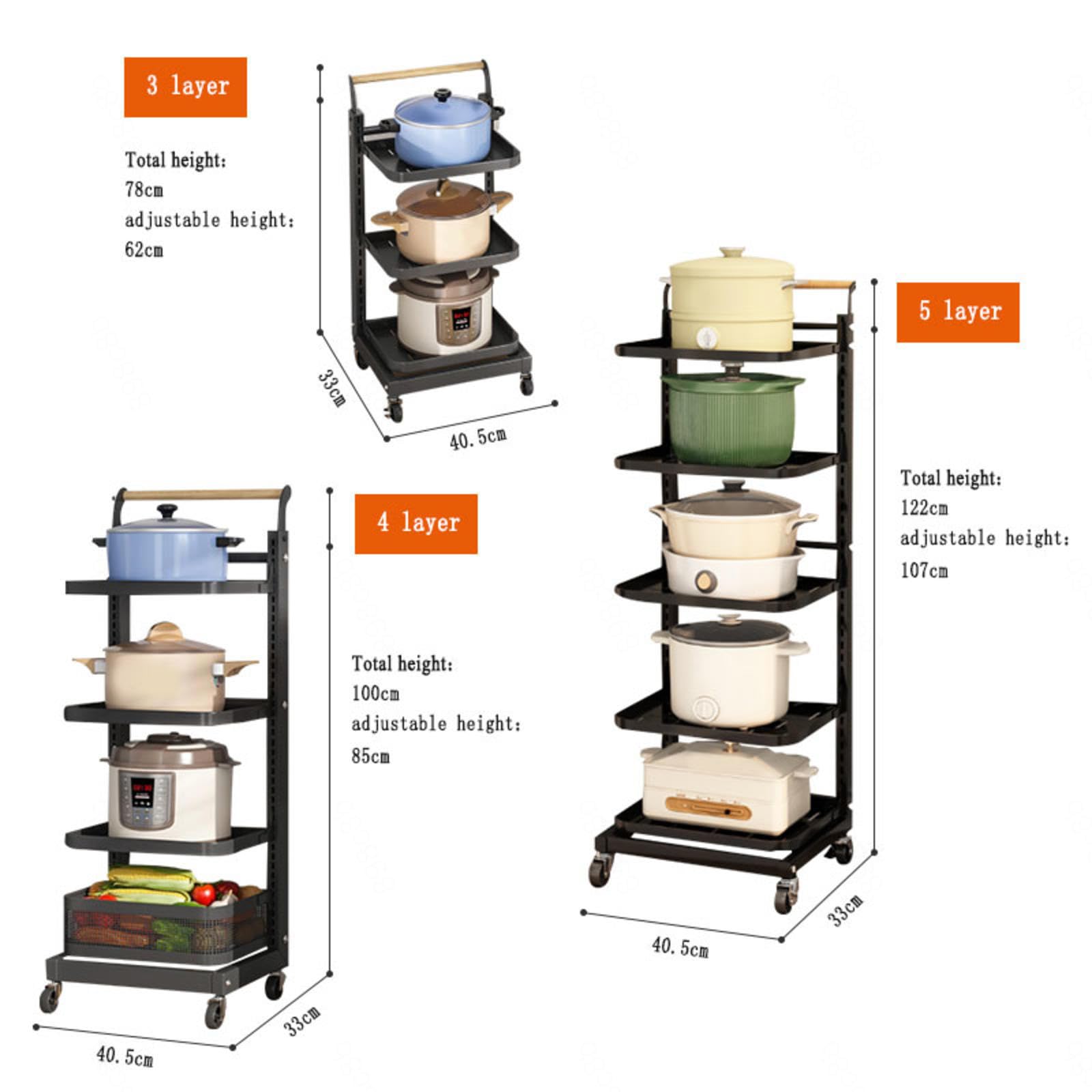 Scaffale da cucina bianco su ruote, 4 ripiani e 2 cesti, salvaspazio, versatile, per cucina, design elegante e funzionale