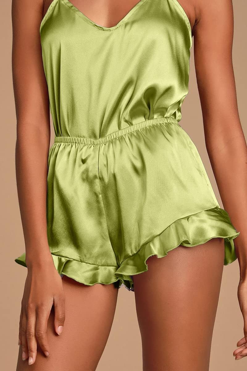 CHYRII Women's Sexy Silk Satin Ruffled Pajamas Sets Cami Shorts Sets Sleepwear - Image 7