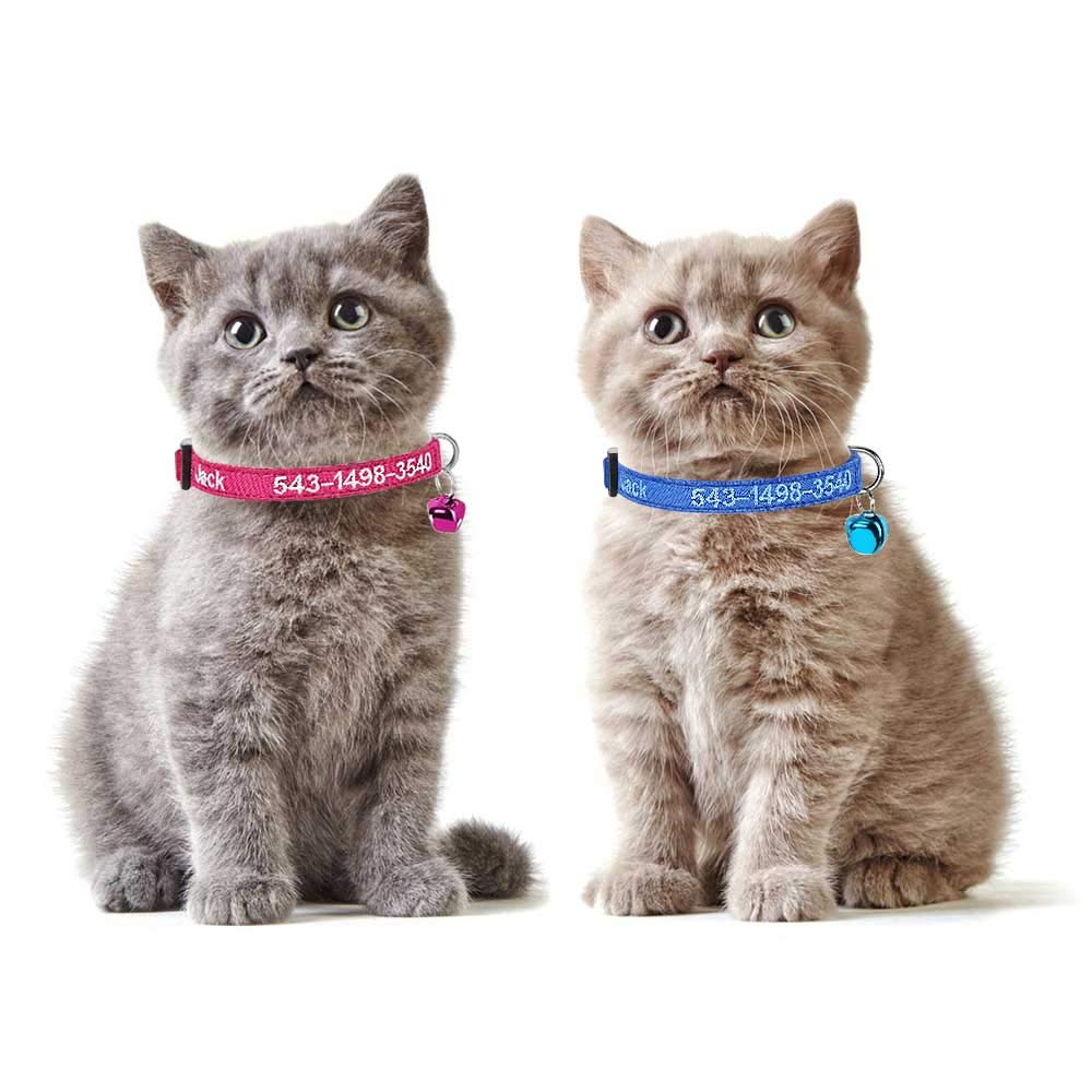 Collare per gatto personalizzato Breakaway con campana, fibbia di sgancio di sicurezza collare per gatto personalizzato, nome identificativo ricamato sul collare per gattino con campana (Rosa rossa)