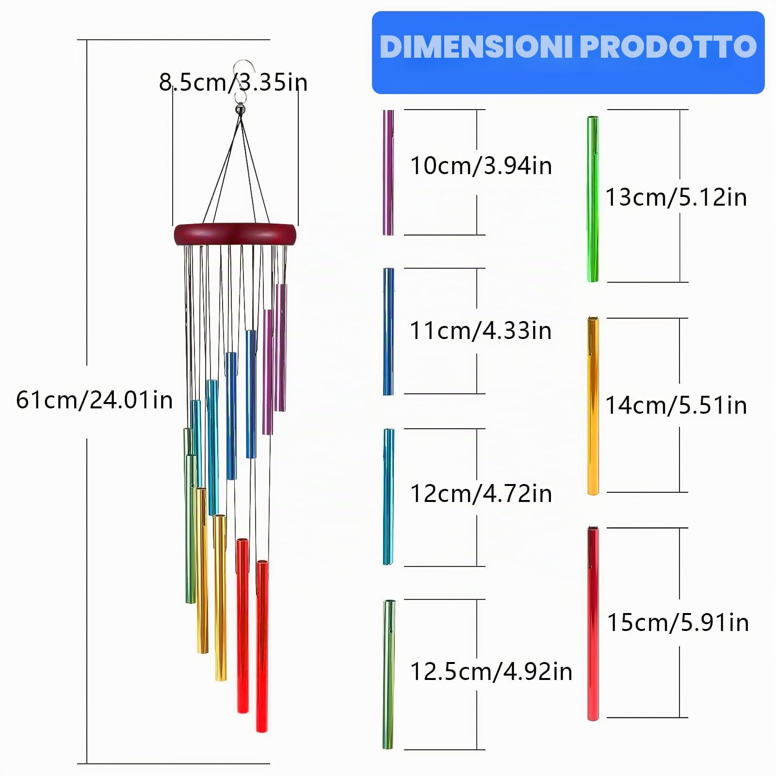 2 Pezzi Campanelli Eolici, Scacciapensieri da Esterno con 12 Tubi in Alluminio, Scacciapensieri da Appendere, Adatto per Giardino, Balcone, Cortile, Decorazione Domestica