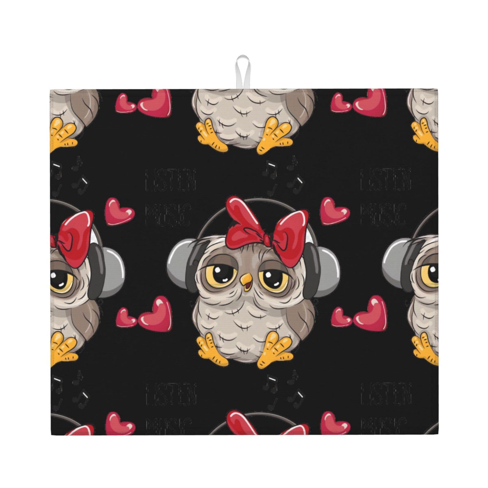 WHJSHOP Love Owl Prints Kitchen Drying Mat - Absorbent Dish Drying Throw with Vibrant Prints, Quick-Dry Countertop Layer for Dishes & Glassware - Non-Slip