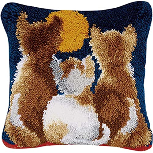 Alfombra de nudos Para hacerlo usted mismo juegos de nudos con almohada juego de nudos juego de fundas de almohada para adultos y niños Kit de ganchos de pestillo(Size:43*43cm/17*17inch,Color:gatos) Cover