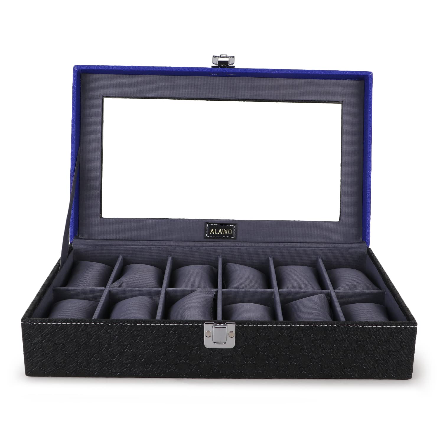 ALAWO Watch Box Organizer Case with 12 slots of Watches in Transparent Display with Black & Gray Color PU Leather (B0BTZ43FR7) Amazon Price History, Amazon Price Tracker