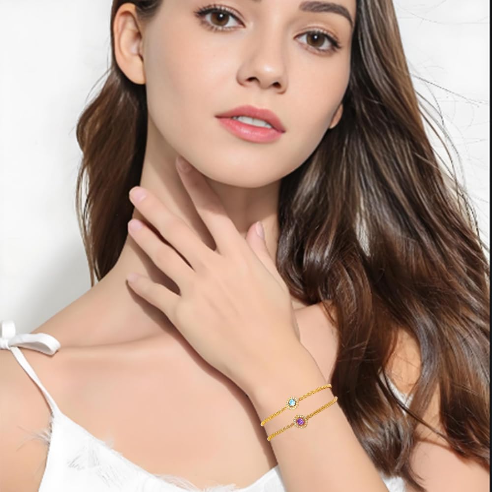 Dainty Gold Bracelet for Women Simple Birthstone 18K Gold Plated Bracelets Adjustable Trendy Thin Friendship Bracelets for Sisters Her Birthday Christmas Gifts - Image 2