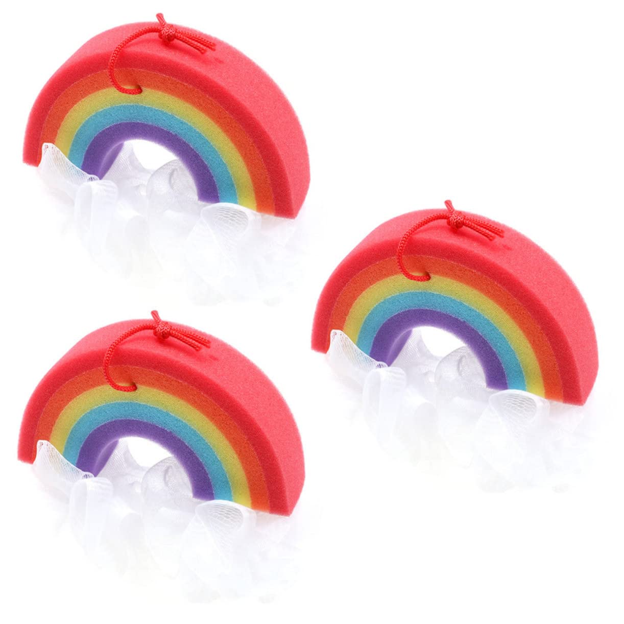 TOVINANNA 3Pcs Rainbow Shower Flower Bath Sponges Gentle Exfoliating Bath Balls for Body Care Rich Foaming Bathing Tools Comfortable Touch for Relaxing Bath Experience