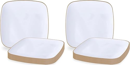 Miniatura 6 de Blue Sky Platos desechables blancos orgánicos de 6 pulgadas cuadrados (10 unidades)  Vajilla de plástico con borde dorado para fiestas