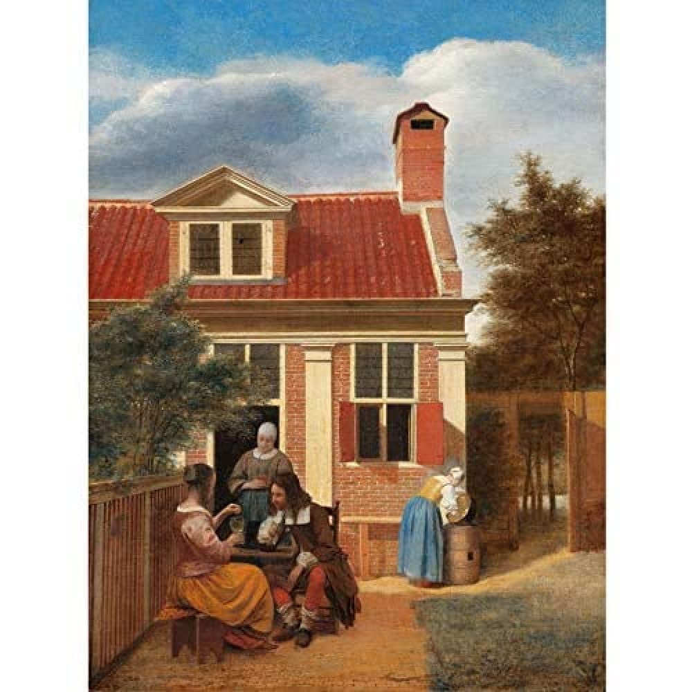 Artery8 Pieter De Hooch Figures In Courtyard Behind House Art Print Canvas Premium Wall Decor Poster Mural
