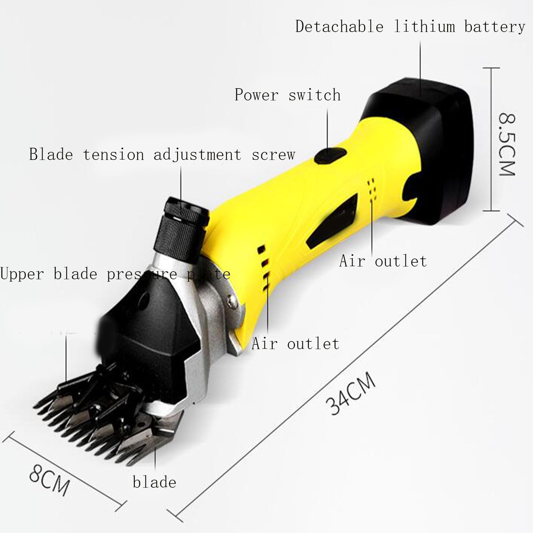 Forbici for pecore senza fili da 500 W Pro, tosatrici elettriche con due batterie, ricaricabili da 4400 mAh, senza fili, for rasare la lana di pelliccia di pecore, capre, bovini, animali da fattoria,