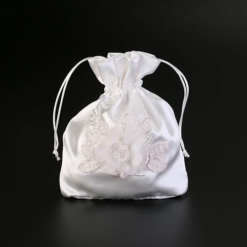 Miniatura 7 de ULTNICE Bolso de mano con cordón para boda, bolso de satén nupcial, Blanco