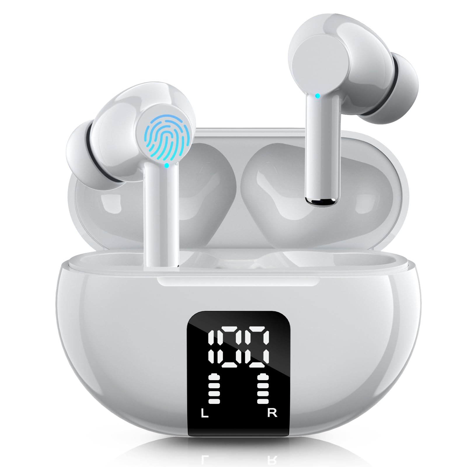 Carego Wireless Ear Buds, Earbuds Bluetooth 5.3 Headphones 40H Playtime LED Display, Bass Stereo in-Ear Earphones with Microphone for iPhone Samsung Android Laptop(Grey)