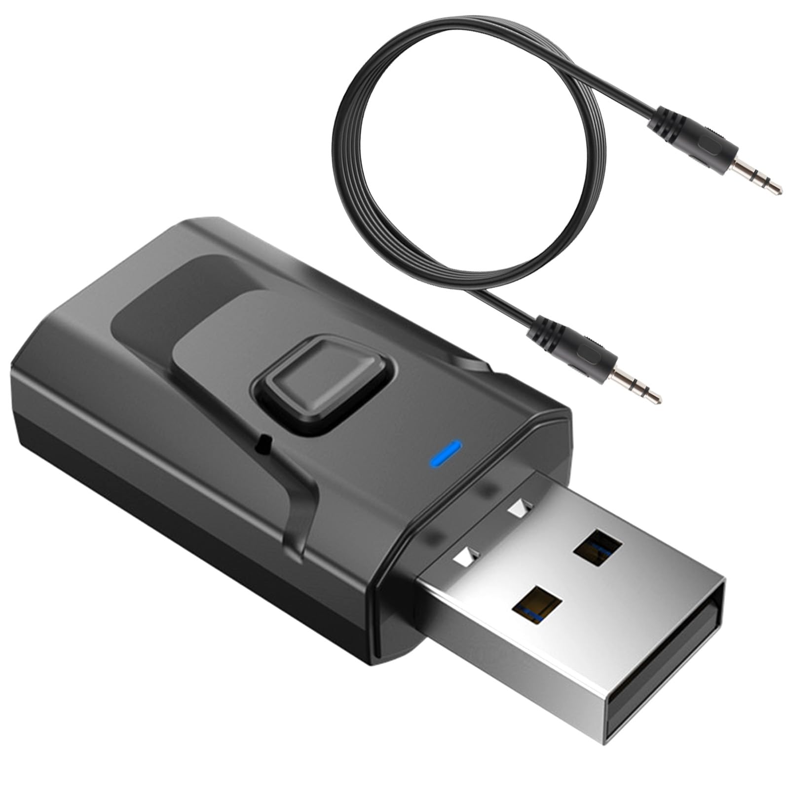 Adaptador Bluetooth USB 5.0 Transmisor y Receptor 2 en 1 con Jack 3,5 mm, Audio Estéreo Inalámbrico para TV, PC, Coche, Altavoces y Auriculares, Manos Libres, Plug & Play Sin Retraso