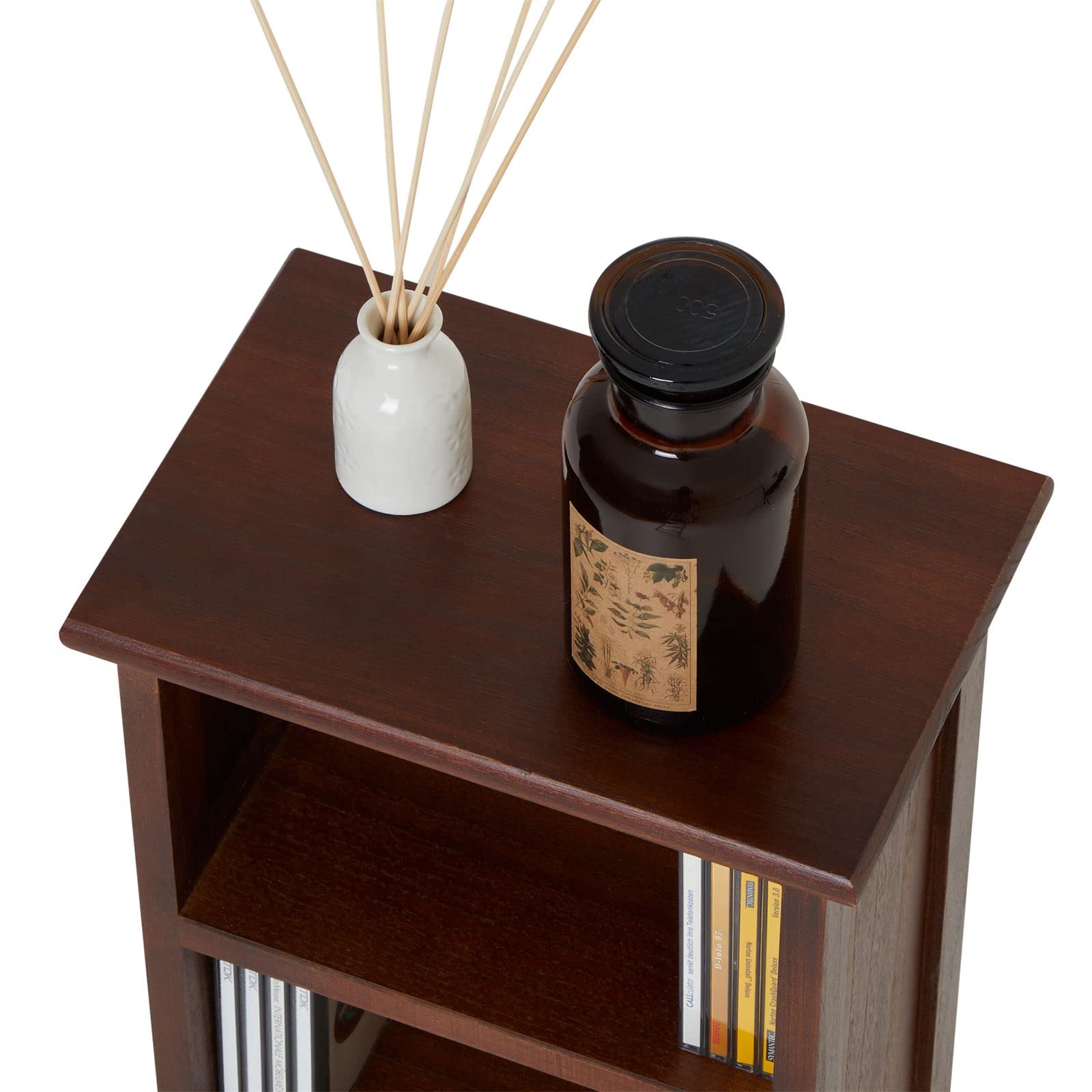 IDIMEX Etagère Musica, Rangement pour CD avec 4 tablettes, au Style Maison de Campagne, en Bois de Paulownia et MDF lasuré Brun foncé
