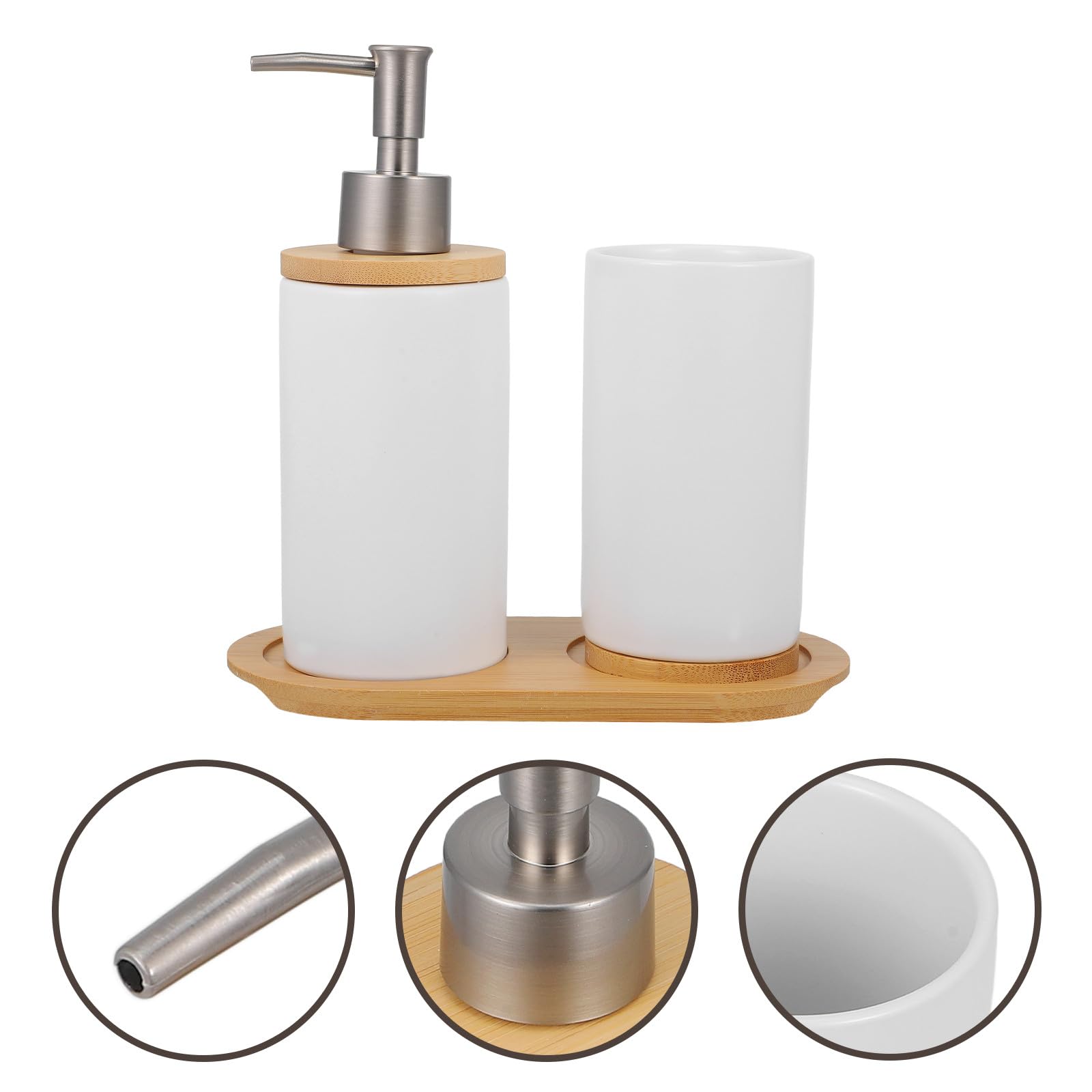 Zerodeko Conjunto de Accesorios de Baño de Cerámica Blanco Vaso de 350ml y Dispensador de Loción de 430ml para Mantener Organizados los Cepillos de Dientes Baño