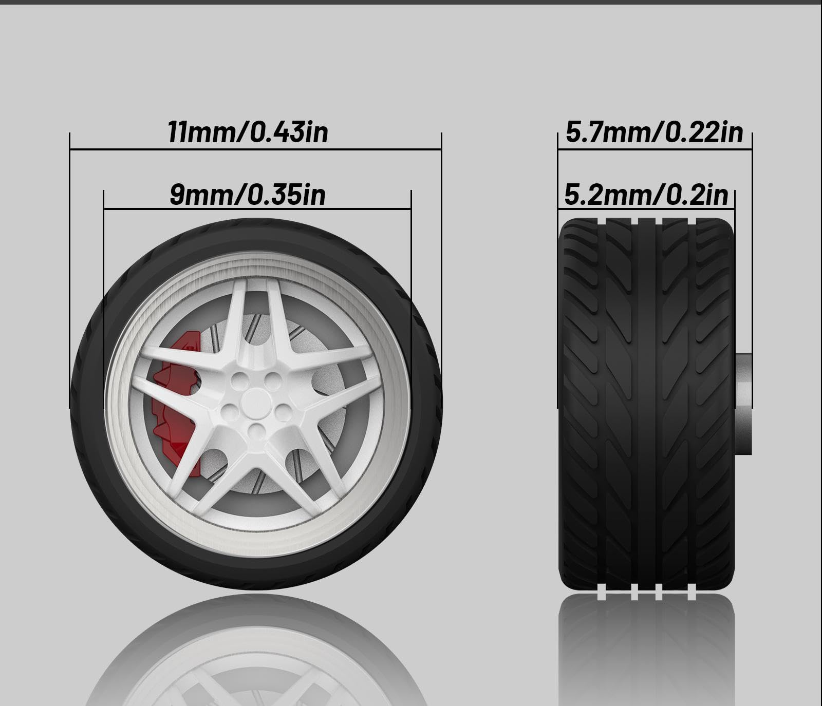 CHENZHIZHAO 1/64 Wheels and Tires Set, Die-Cast Model Car Alloy Rubber Bearing Silky Wheel,Diameter 0.43 in, Hot Wheel DIY Modification Replacement Parts 4 Sets/Pack (White-Y)