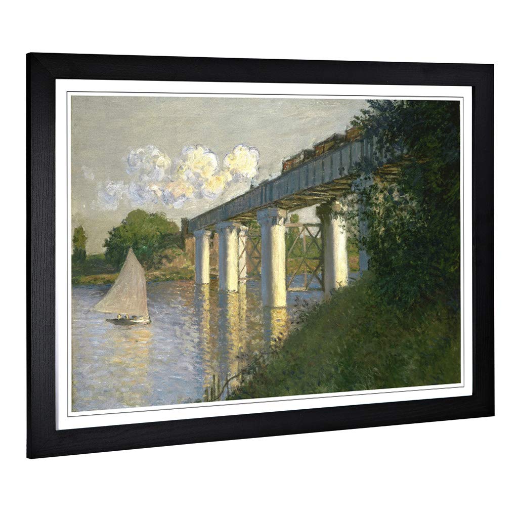 Big Box Art Framed Print of Claude Monet Railroad Bridge, Argenteuil Design | Wall Art Picture | Home Decor for Kitchen, Living Room, Bedroom, Hallway, Black, A2 / 24.5x18 Inch / 62x45cm