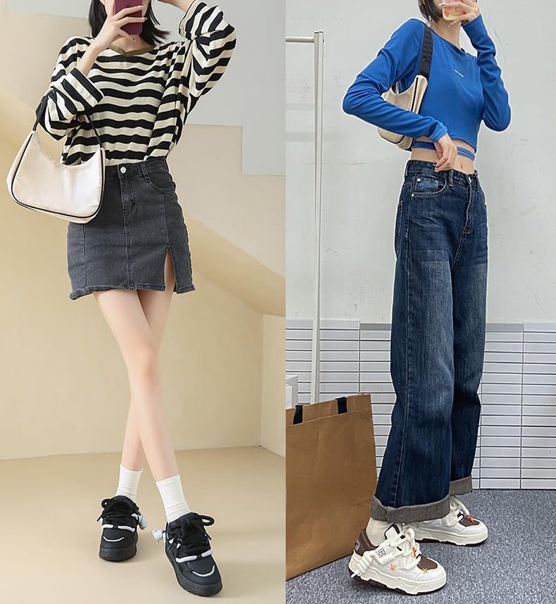 Y2K Walking Cute Sneakers for Women Thick Sole Walking Shoes Flat Platform Chunky Kawaii Style3