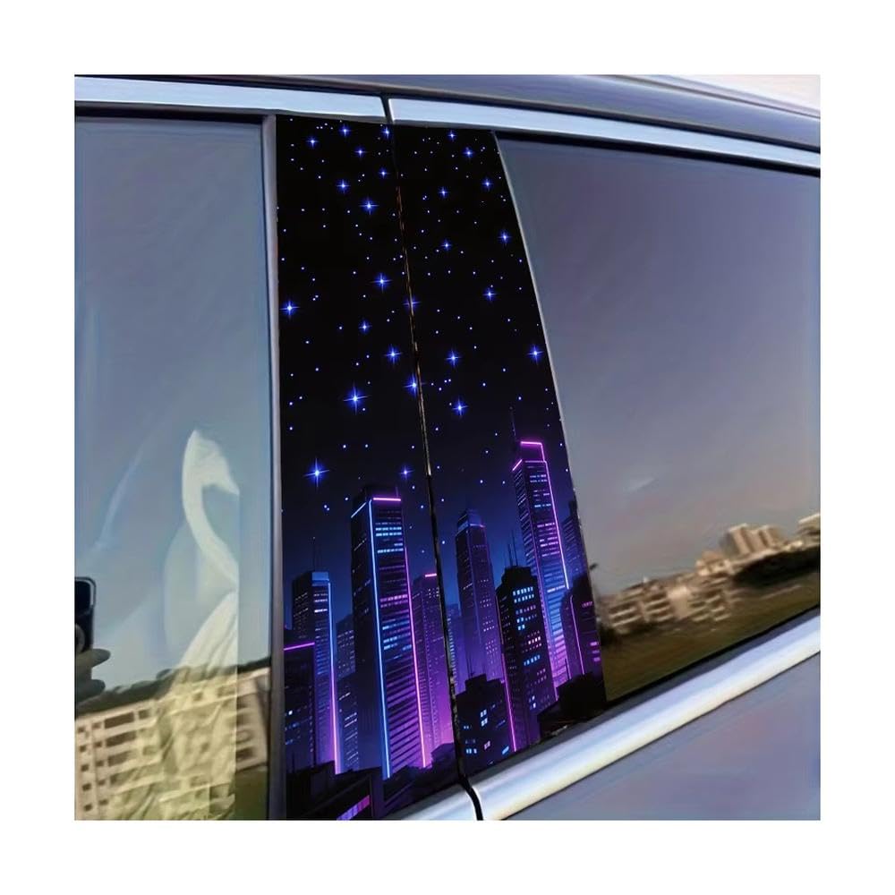 Decorative Items 2pcs Car Center Column Decal City Starry Night Glossy Material Protective Film