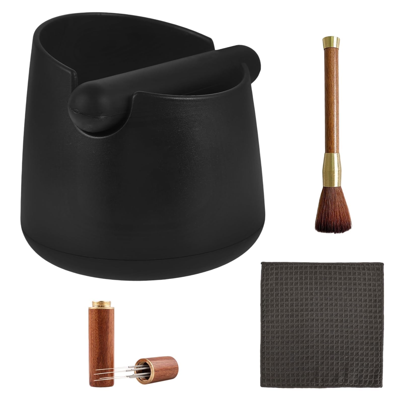 NIYATA 800ml Espresso Knock Box with Removable Bar, ABS + Eco-Friendly Rubber Coffee Grounds Container, Includes Brush, Needle & Cloth, Anti-Slip Base, Compact Barista Accessory