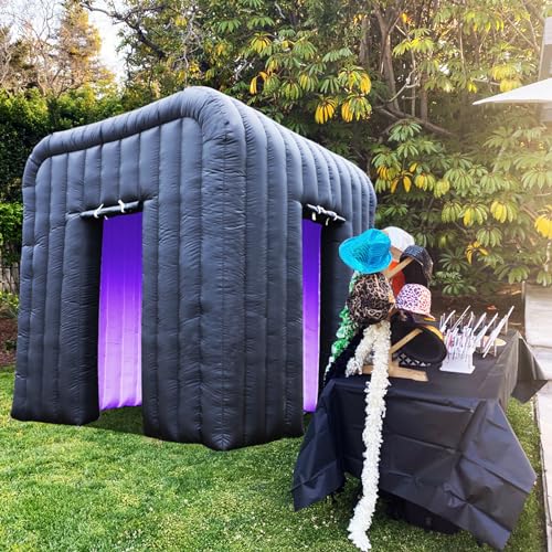 Upgrade Version Inflatable Led Photo Booth (Black, Two Doors, 9.2x9.2x9.2ft),with Air Blower and Remote Controller Portable Cube，for Party, Wedding, Anniversary, Birthday,Commercial Lease