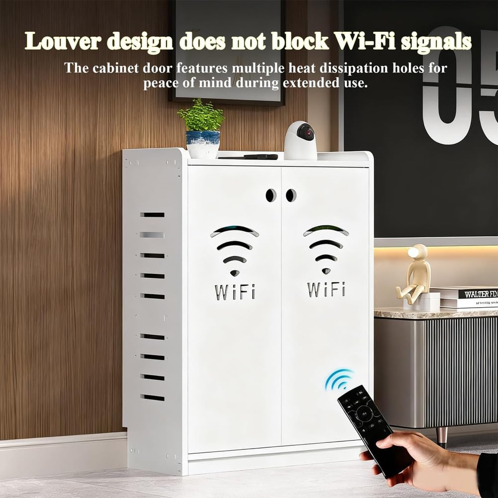 Armoire de rangement pour routeur WiFi, multiprise et gestion des câbles, étagère à deux étages pour la maison et le bureau, gris