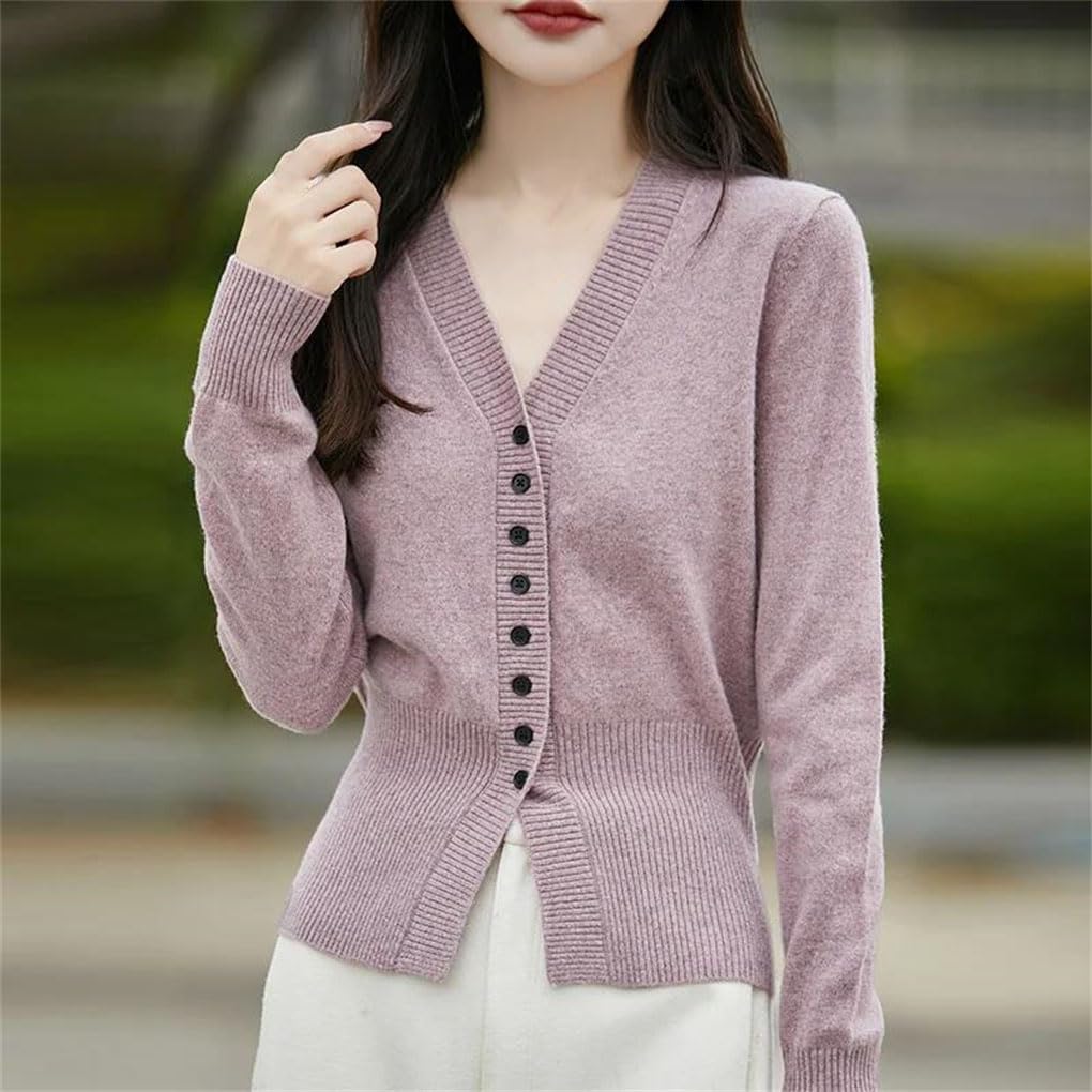 Cardigan da donna con scollo a V lavorato a maglia tinta unita monopetto semplice maglione morbido all-match