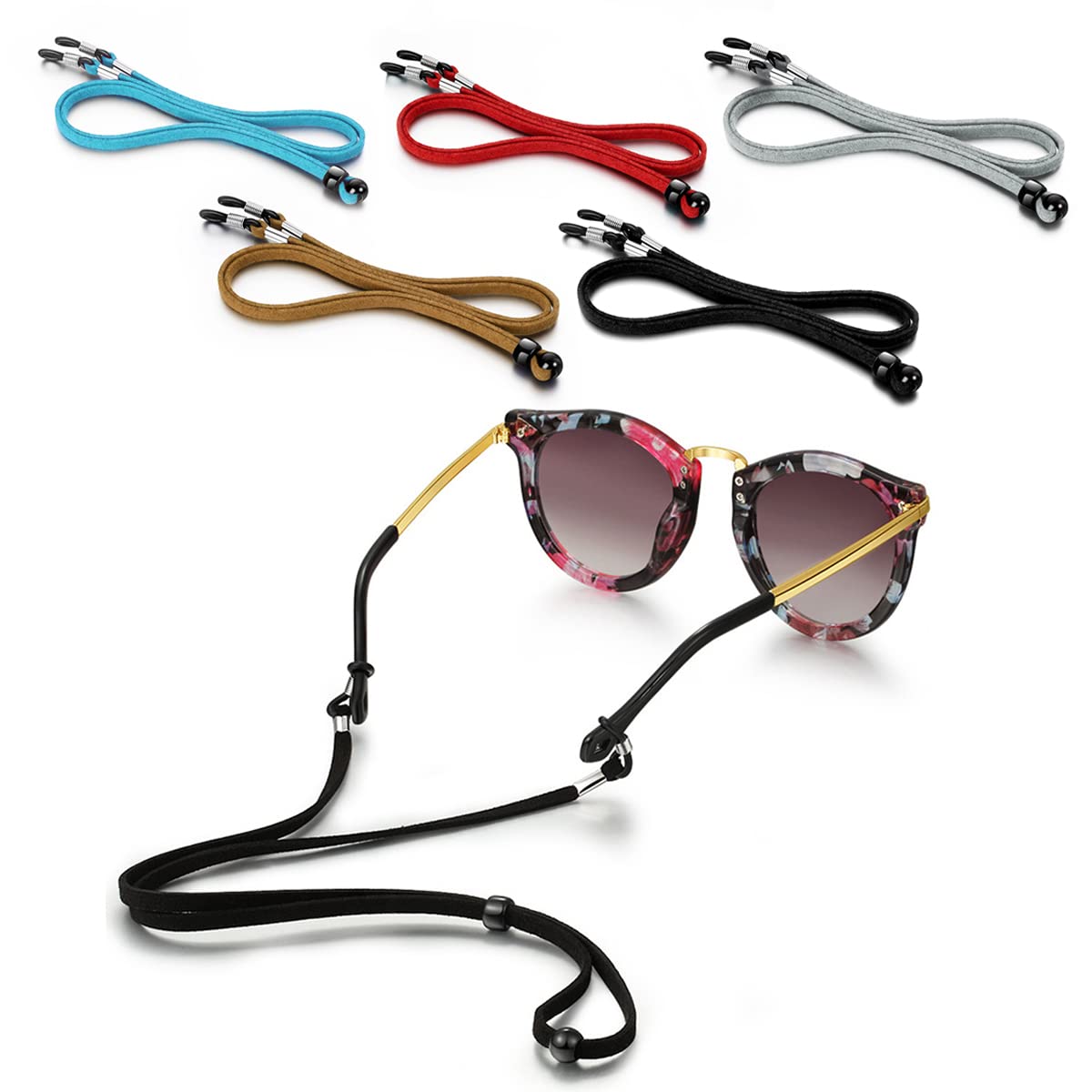 ECVV5PCS Adjustable Glasses Straps - Multicolor Eyeglasses Holder Strap Premium Eyewear Retainer for Women, Men & Kids
