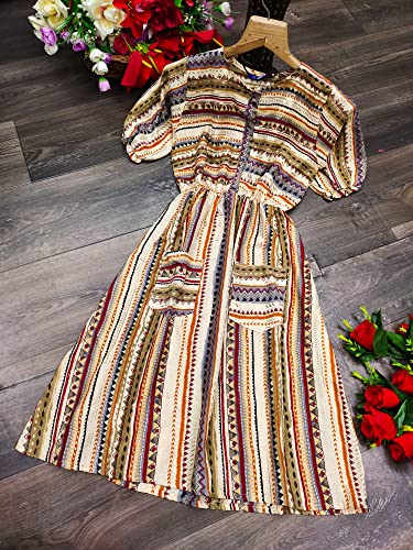 Image of DHRUVI TRENDZ Women's Slub Rayon Western Dresses Regular Fit | A-Line One Piece Dress for Women Long | Dress for Woman | Maxi Dresses for Women Stylish