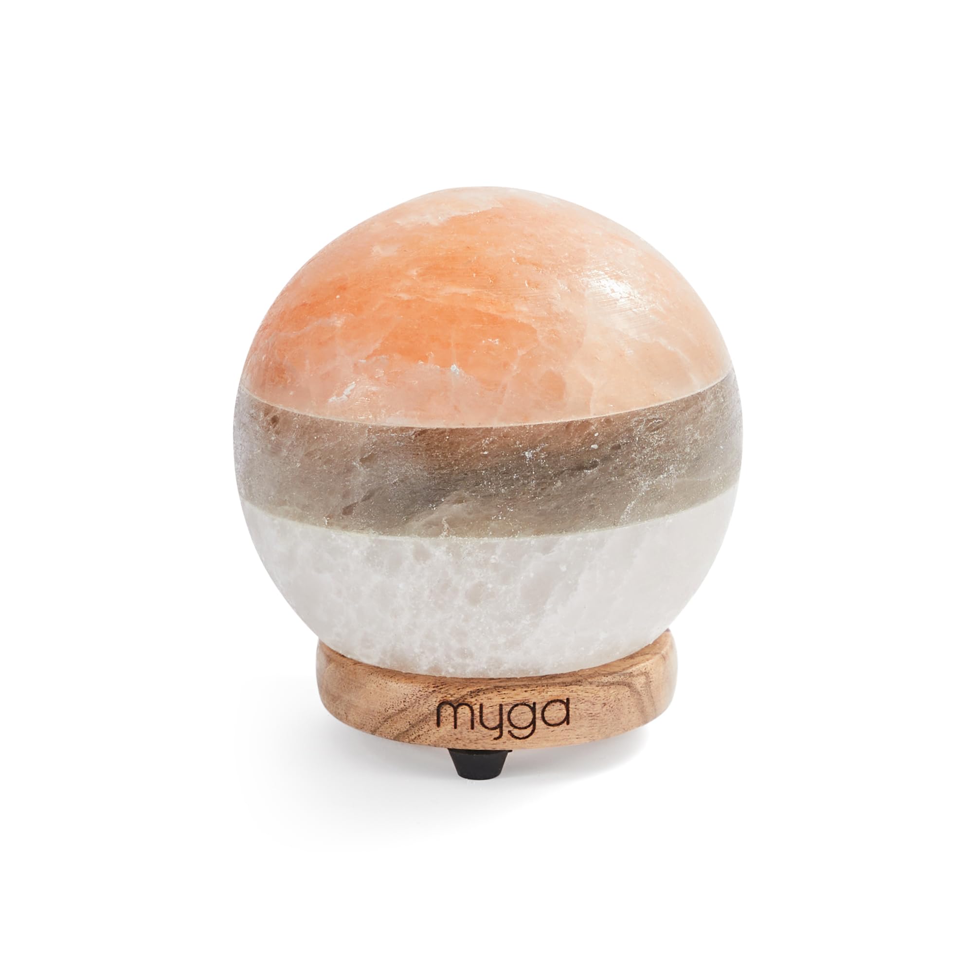 Myga Himalayan Salt Lamp – Hand-Carved Himalayan Rock Salt Crystal Lamp with Wooden Base – Cube or Sphere Table Lamp for Home, Meditation & Yoga (Sphere)