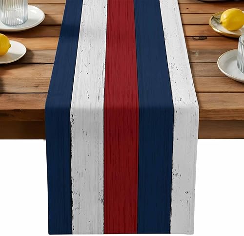 Miniatura 264 de Camino de mesa de algodón y lino estilo granja rústico retro, textura de madera de granero, color degradado marrón y gris, antideslizante,