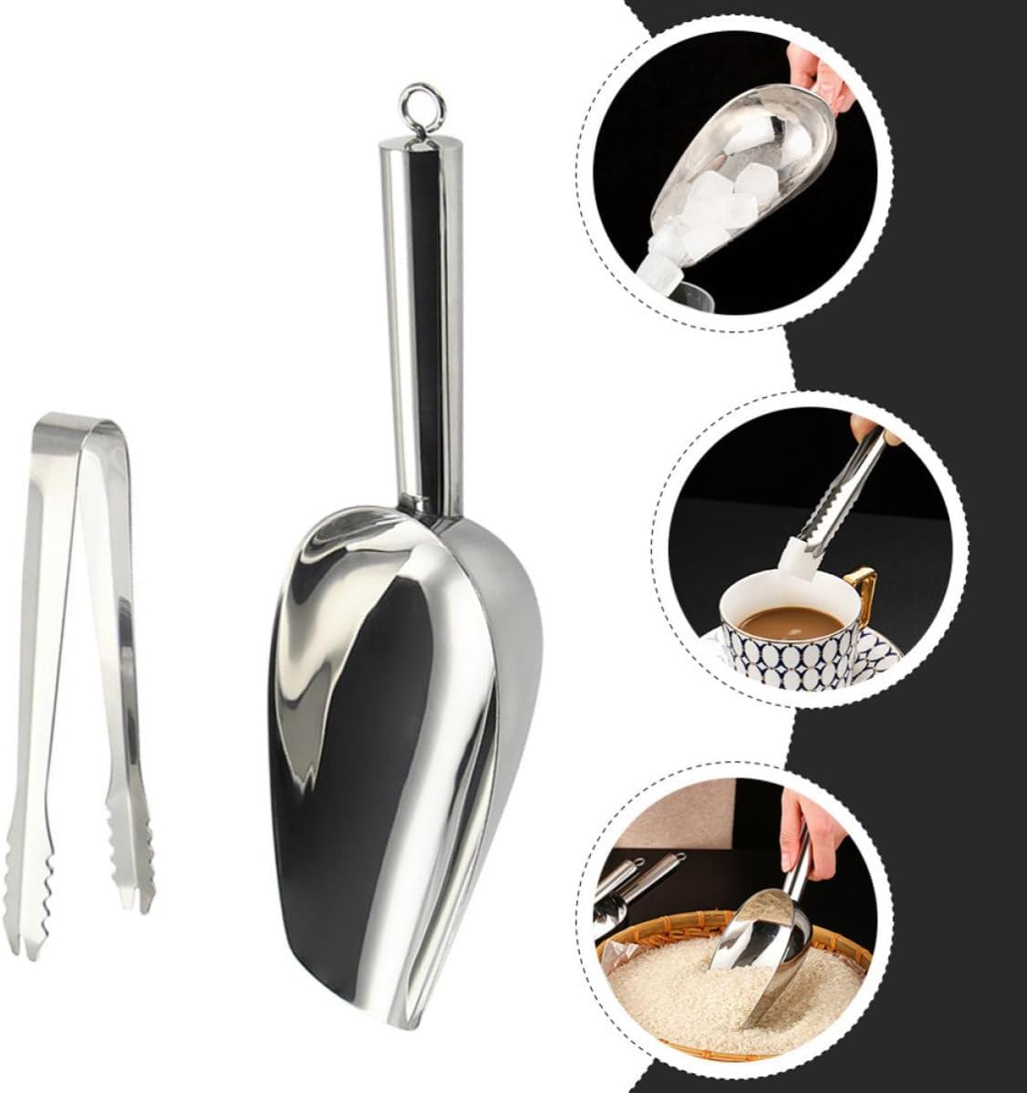 Stainless Steel Ice Scoop Tong for Kitchen Flour and Grain Storage